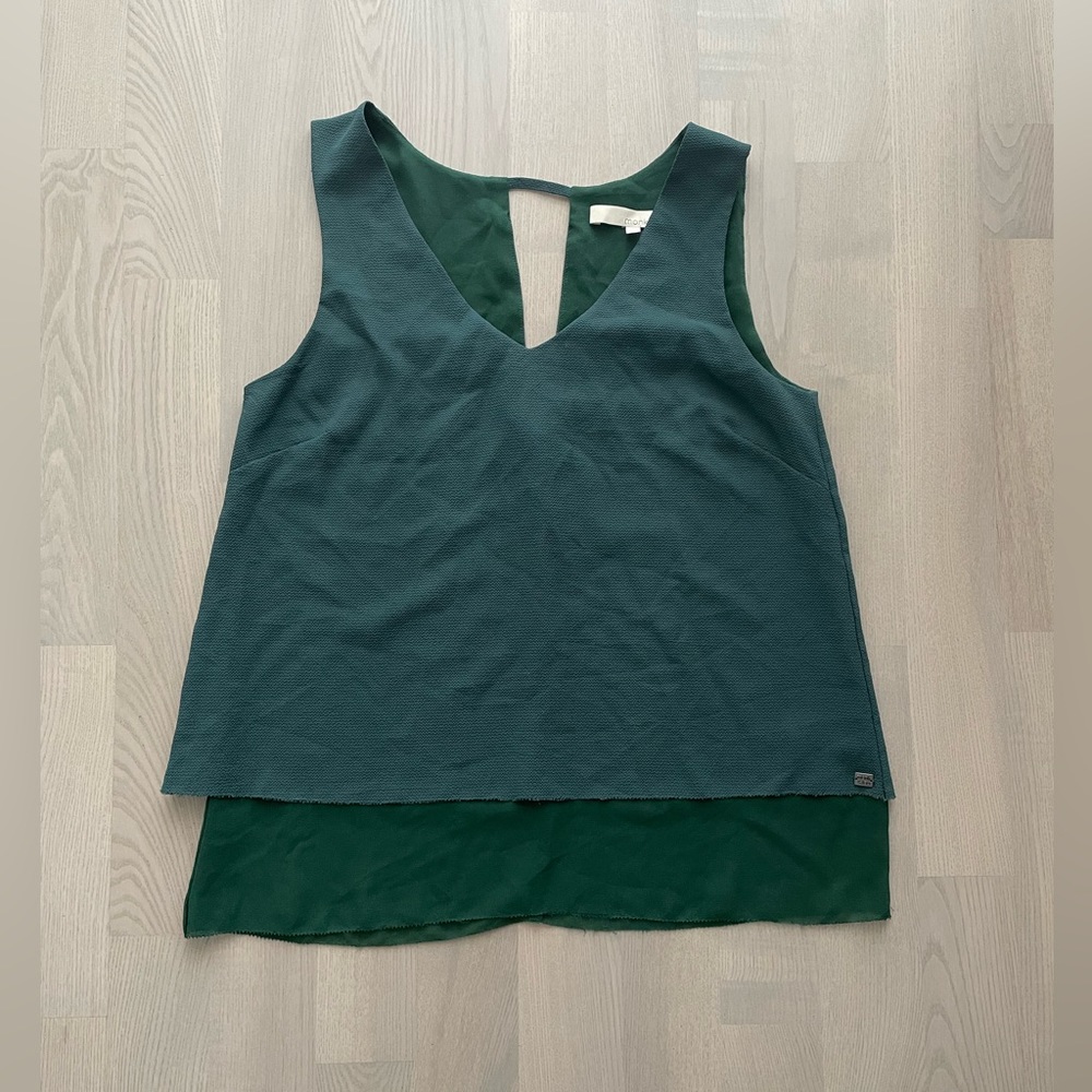 Monk & Lou Forest Two-Tone Green Layered Style Sleeveless Top w/ Cutout in Back